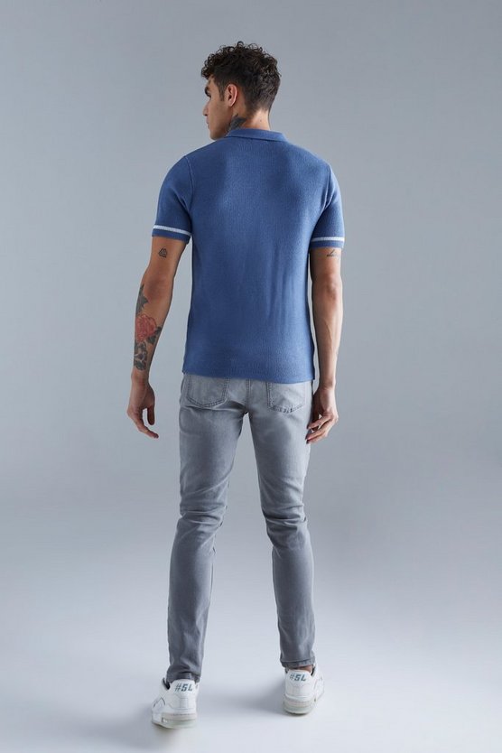 Muscle-Fit Strick-Poloshirt mit Print