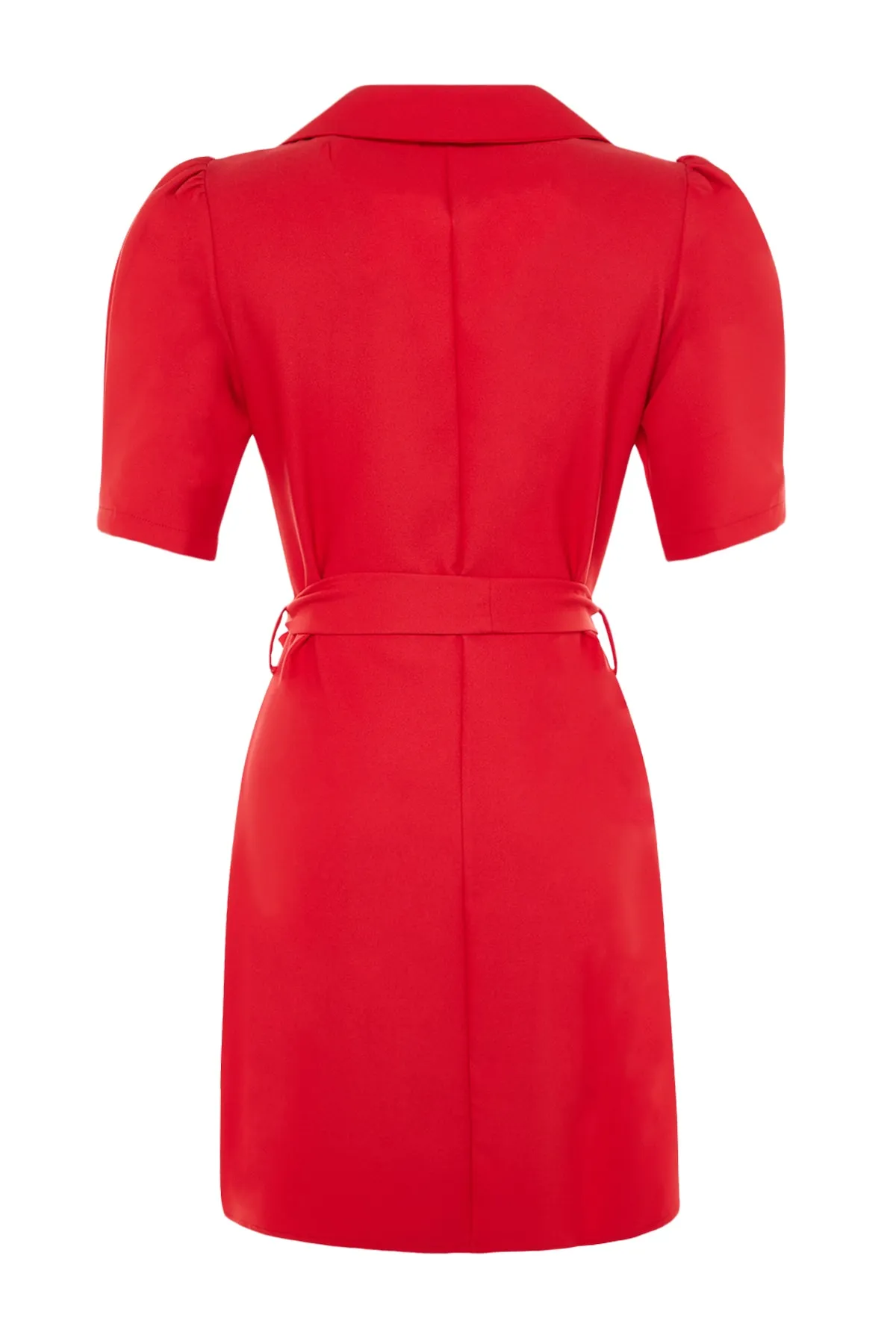 Trendyol Collection  Rotes zweireihiges Mini-Webkleid mit Schnürdetail TWOSS20EL0236