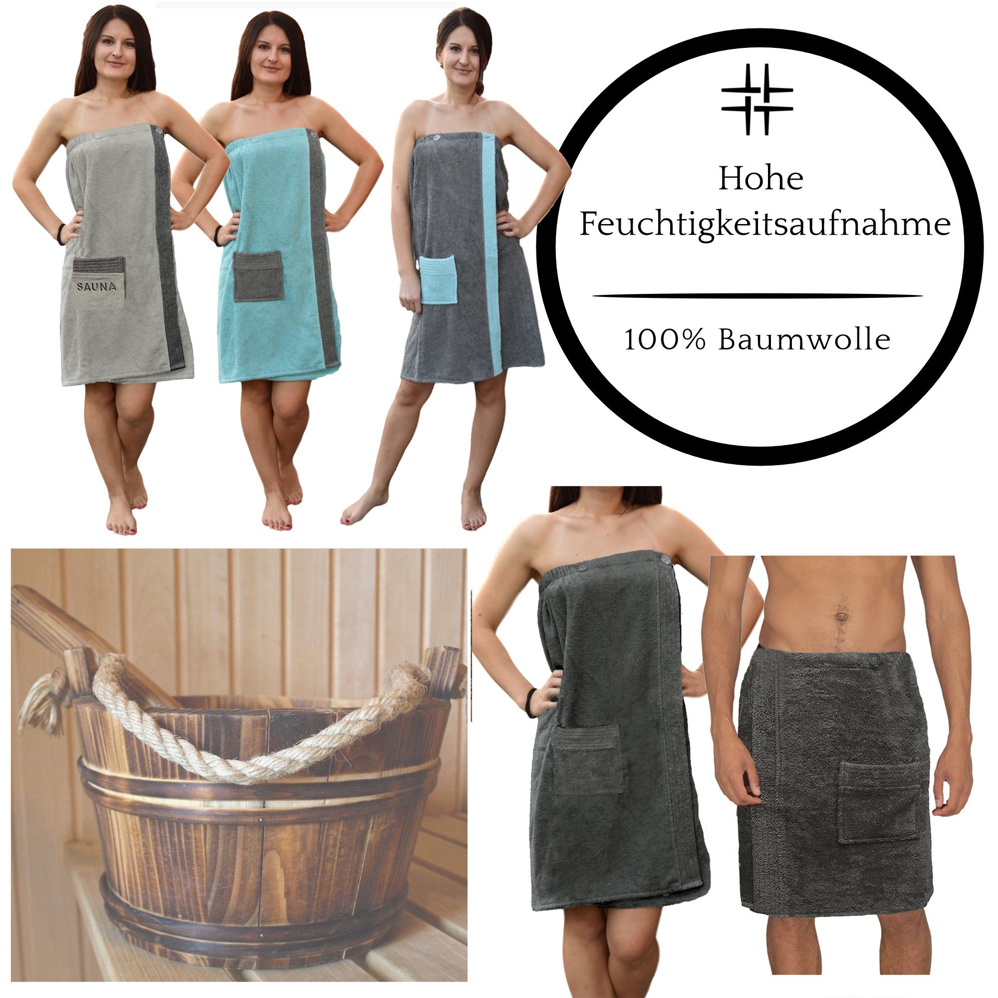 JEMIDI Saunatuch Sauna Frottee Kilt Sarong M-XXL Damen - 100% Baumwolle