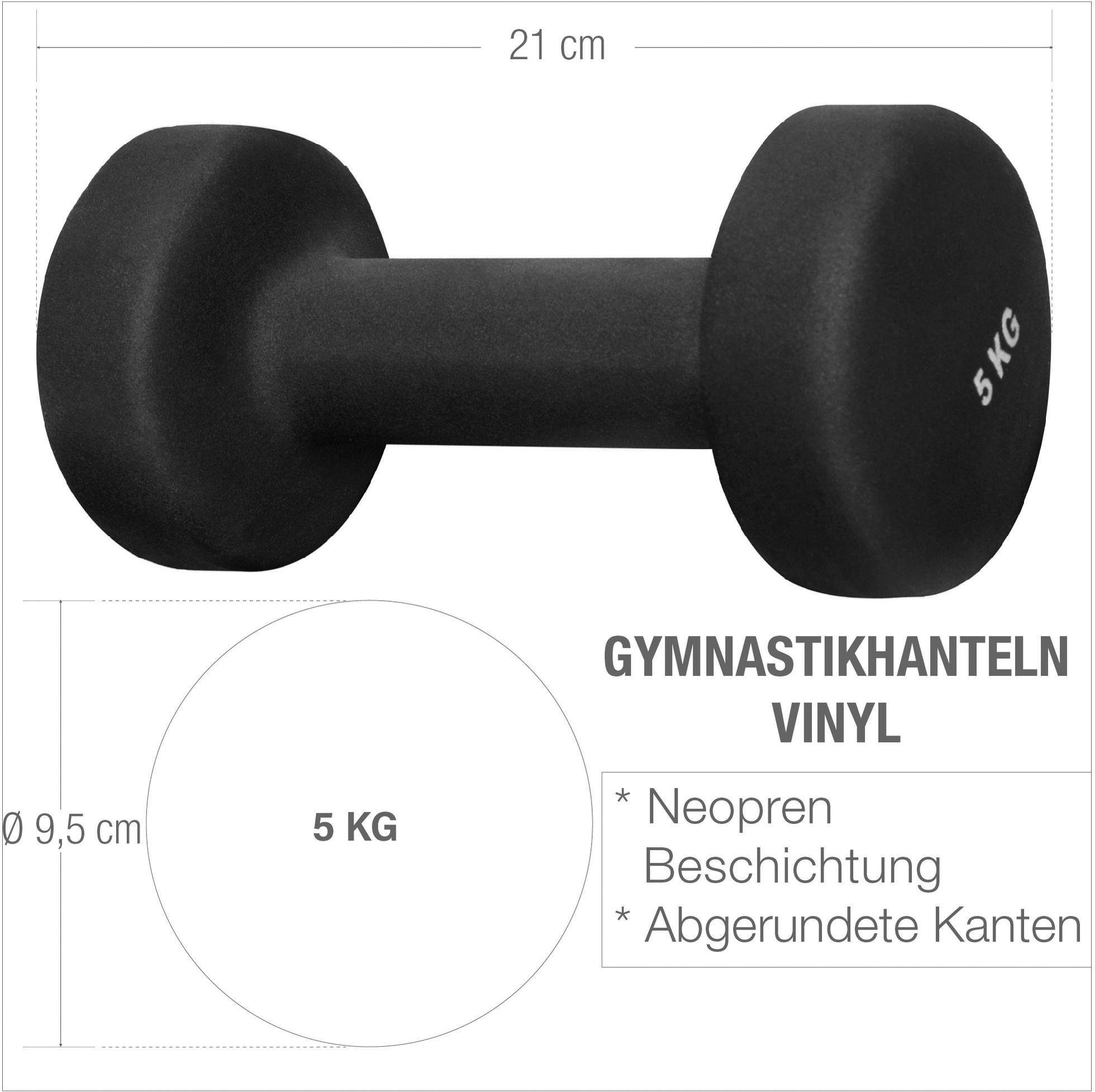GORILLA SPORTS Hantel-Set Gymnastikhanteln Vinyl Schwarz 10 kg - 2 x 5 kg, (Set)
