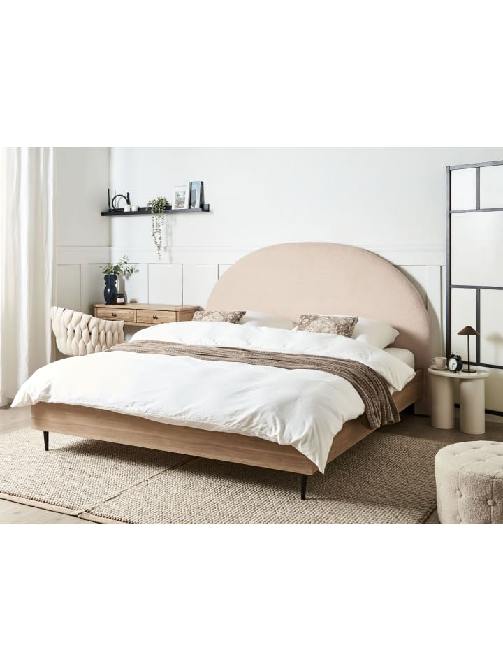 Beliani Doppelbett MILLAY in Beige/Heller Holzfarbton/Schwarz günstig kaufen onesize