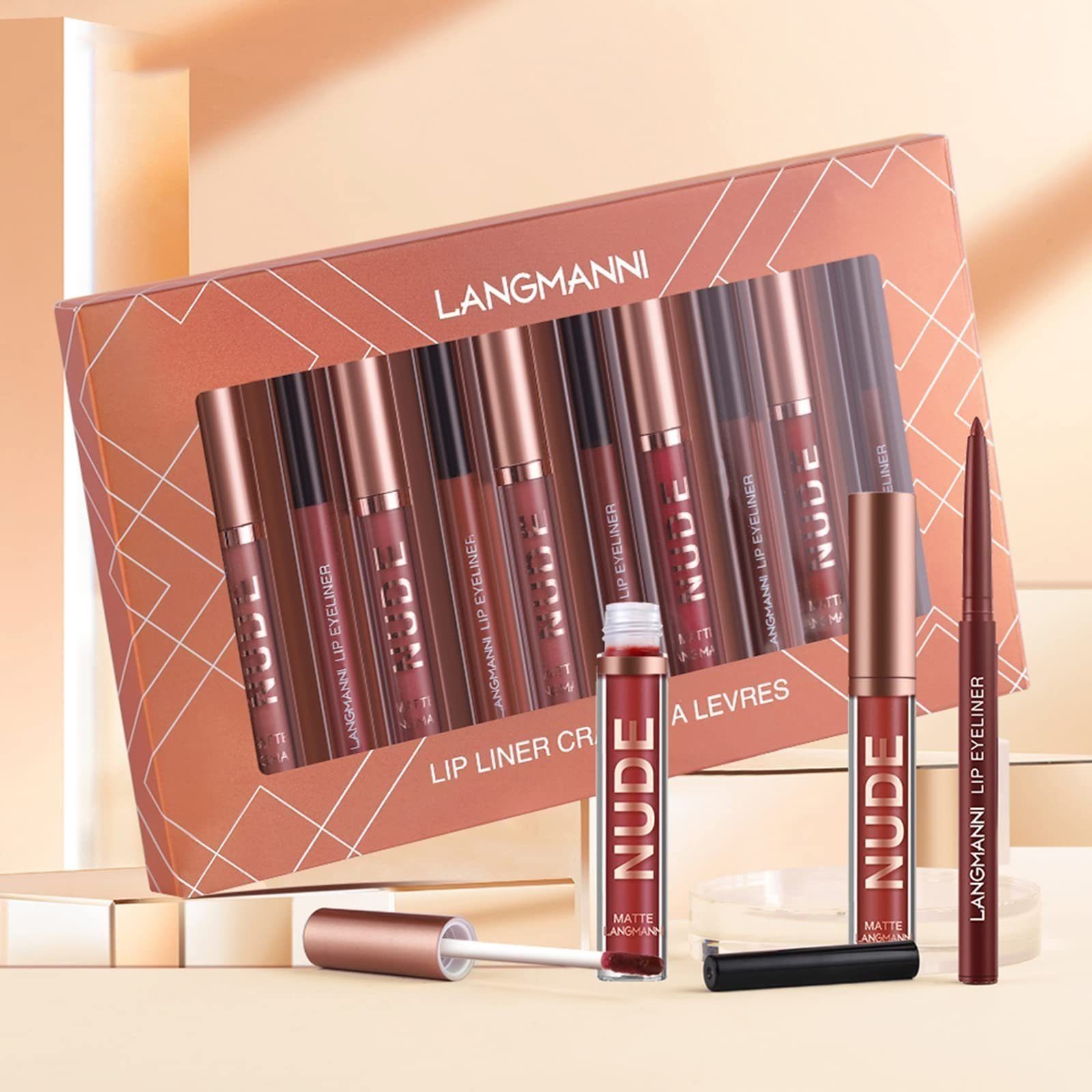 POCHUMIDUU Lippenstift-Set 12 Stück Lipgloss-Set, 6 Lippenstifte mit 6 Lippenkonturenstiften, 12-tlg., Wasserfest, Hochpigmentierter Samt, Lipgloss-Set