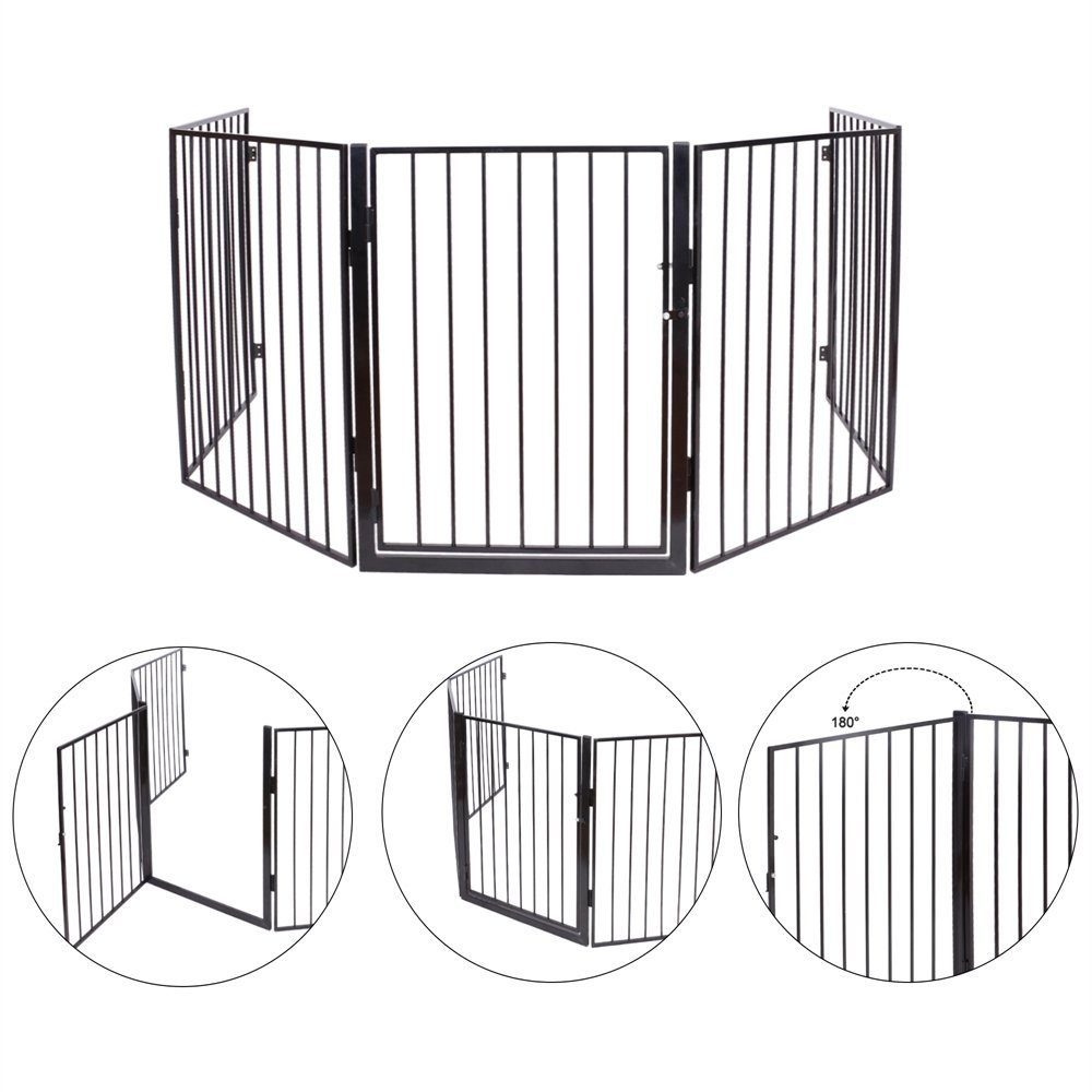 Melko Treppenschutzgitter Schutzgitter Kaminschutzgitter Absperrgitter aus Metall in Schwarz 300cm Treppe Baby Kind Tier Ofenschutzgitter Baby Kinderschutz (Stück, Premium-Gitter), Auch als Treppenschutzgitter verwendbar