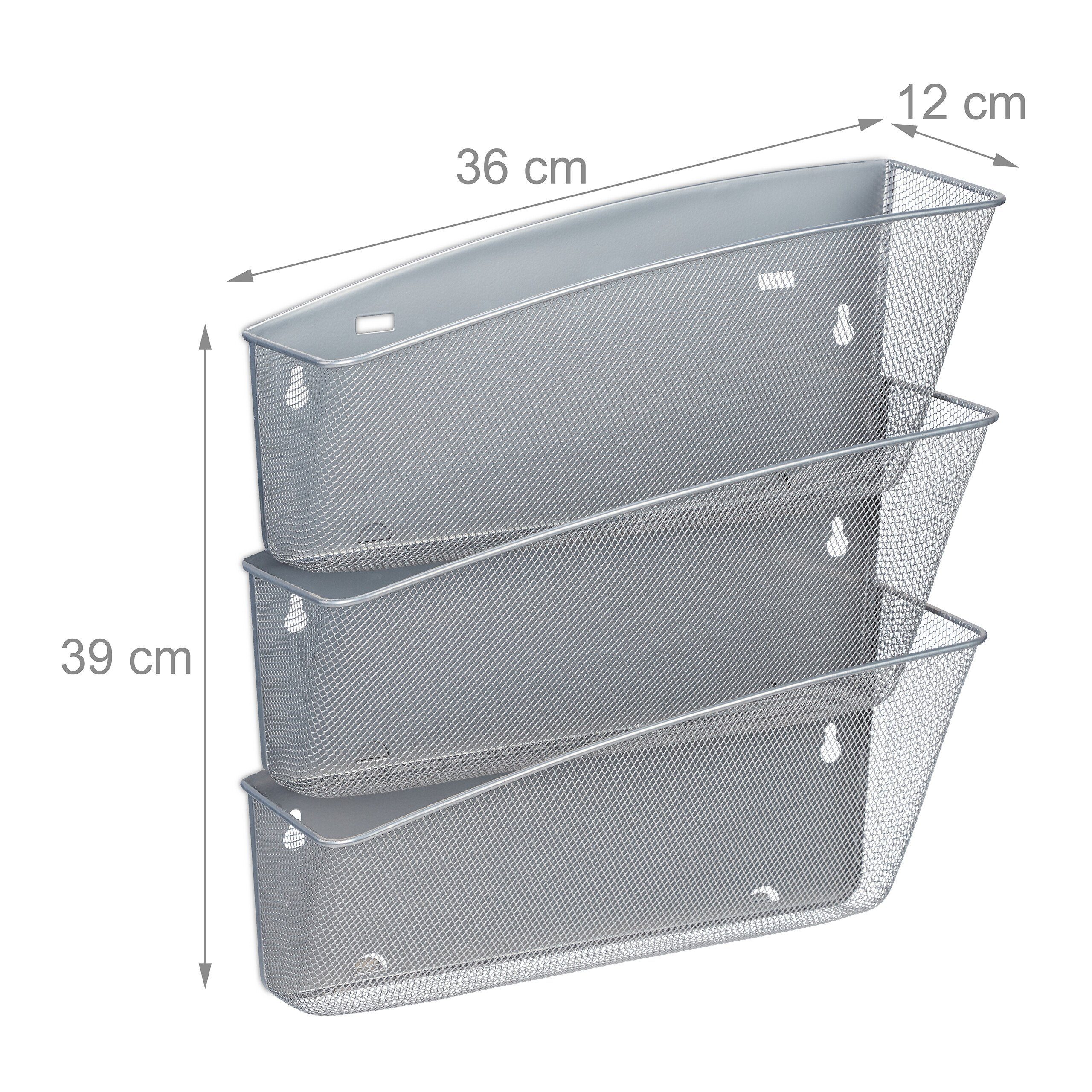 relaxdays Zeitungsständer Zeitschriftenhalter Wand 3er Set, Silber
