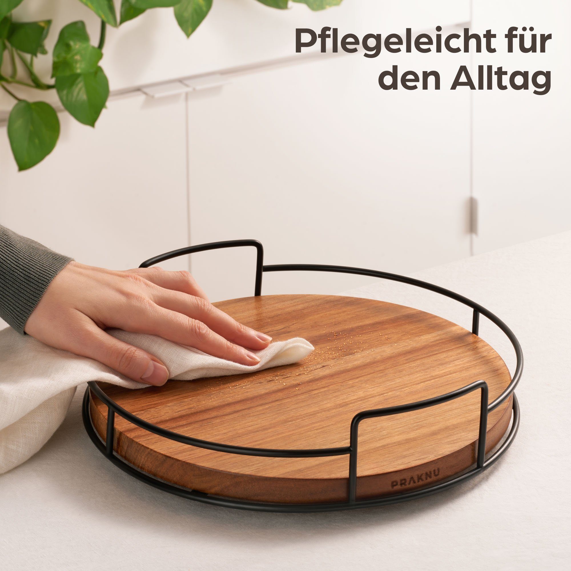 Praknu Gewürzkarussell Drehteller Organizer aus Holz Küche, Lazy Susan Tablett Servierteller, (1-tlg), Servierplatten 360° Drehbar - Rutschfest - Ø 28 cm - FSC Akazienholz