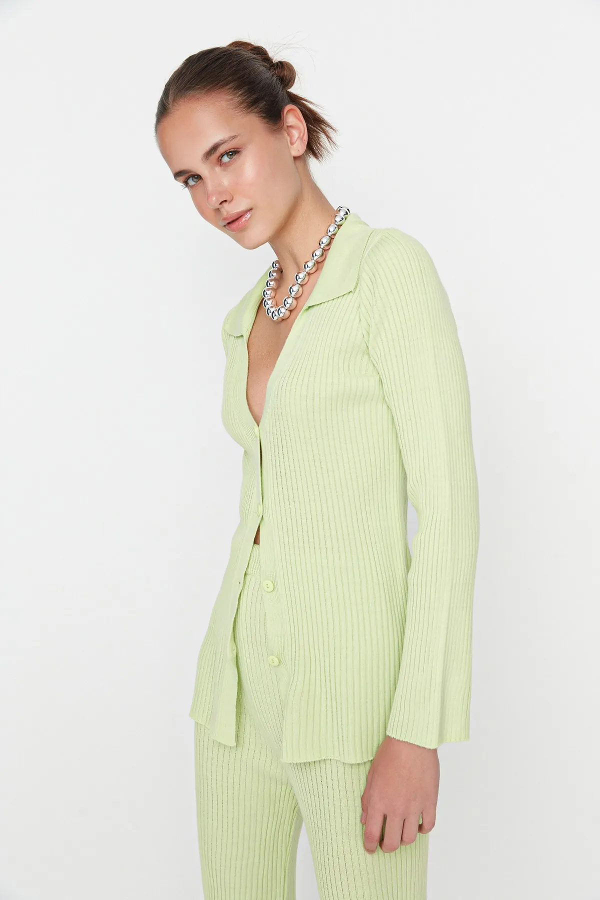 Trendyol Collection  Mint Basic Strickoberteil und -unterteil im Set mit Polokragen TWOAW23AU00007
