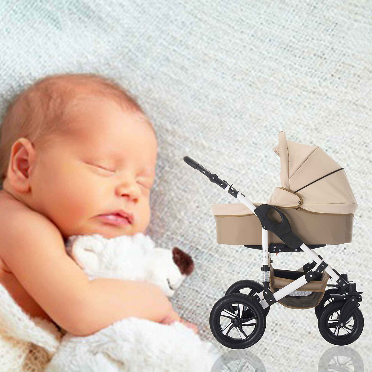 Florida | 3 in 1 Kombi Kinderwagen Komplettset | Hartgummireifen Kombikinderwagen