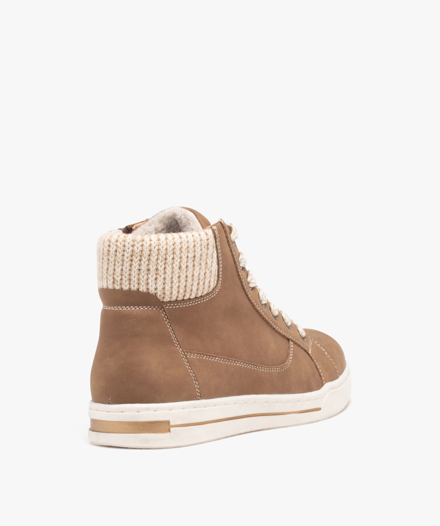 Basket mid-cut avec col en tricot femme camel | GEMO