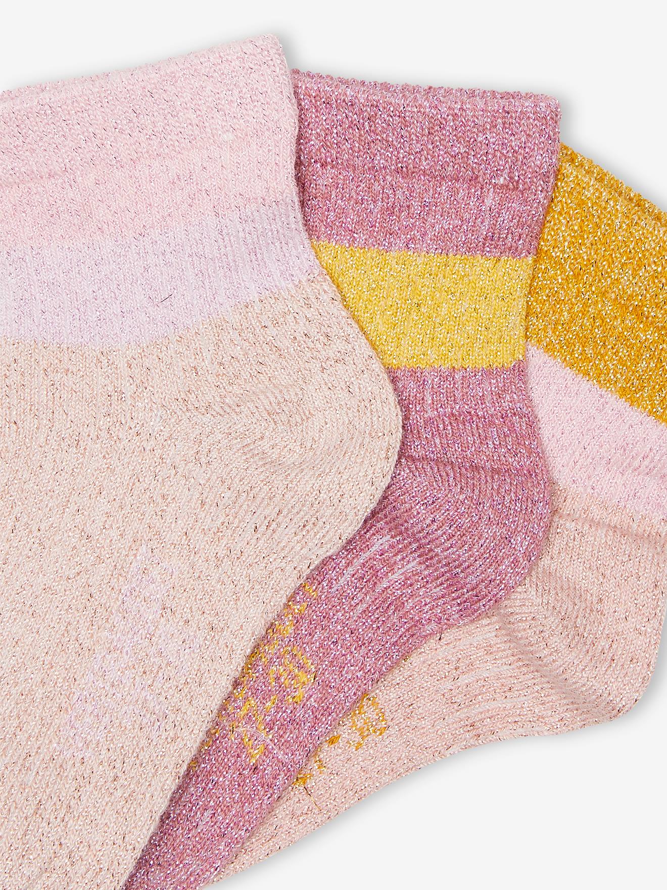 Lot de 3 paires de mi-chaussettes filles en maille côtelée vieux rose