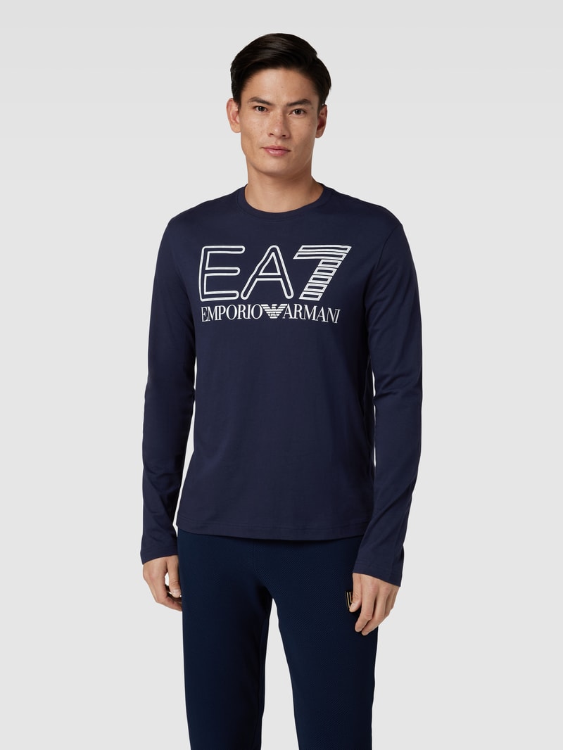 Longsleeve mit Label- und Logo-Print in marineblau