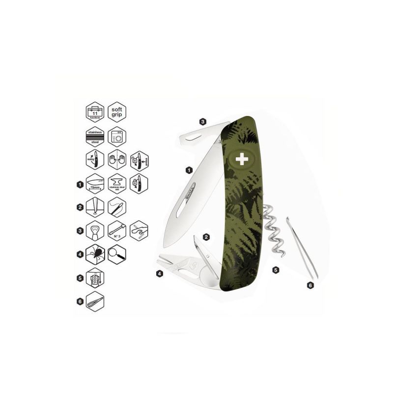 Swiza TT03 TICK Tool Olive Fern, Schweizer Taschenmesser made in Swiss