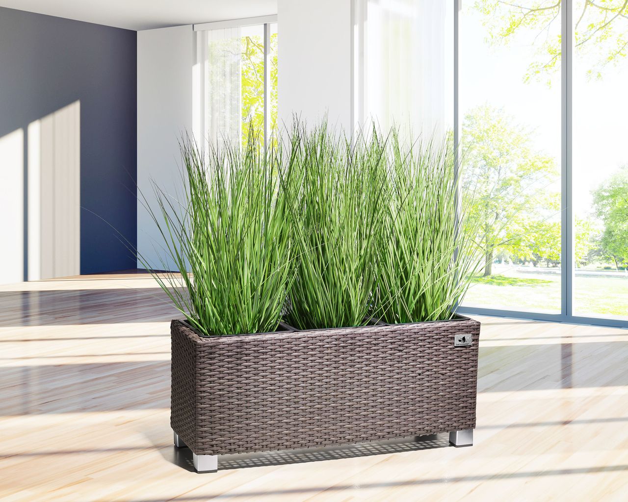 Weles Pflanzkübel Polyrattan 78 x 27 x 34 cm, für Innen und Außen, Kunststoffeinsatz, mocca