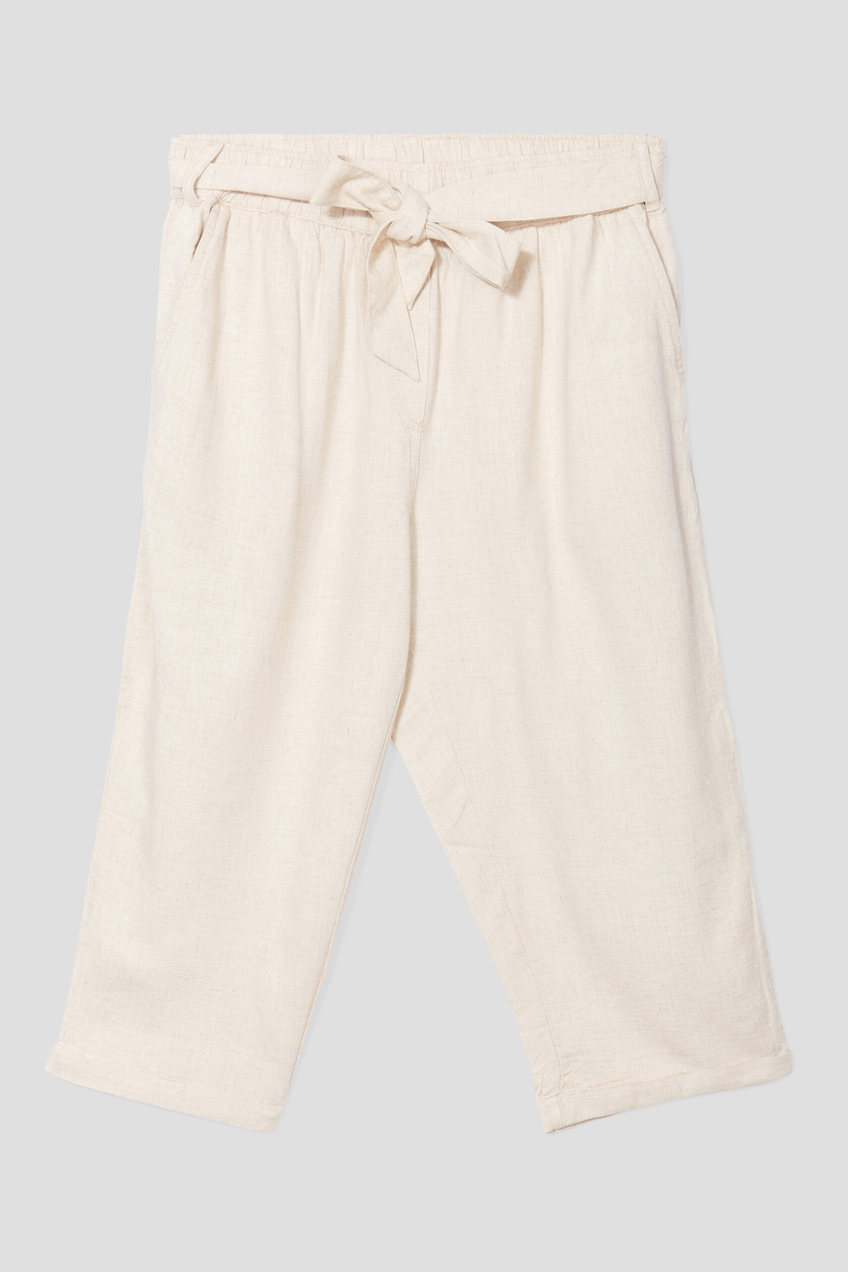 Pantacourt droit ceinturé mélange de lin beige femme grande taille | La Halle