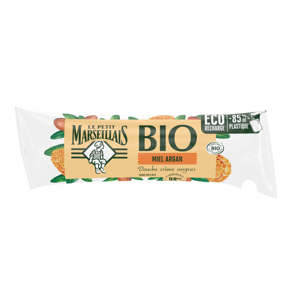 le petit marseillais Berlingot  Crème de Douche Bio Surgras,au PH Neutre, Miel Argan, 250 ml Crème de douche