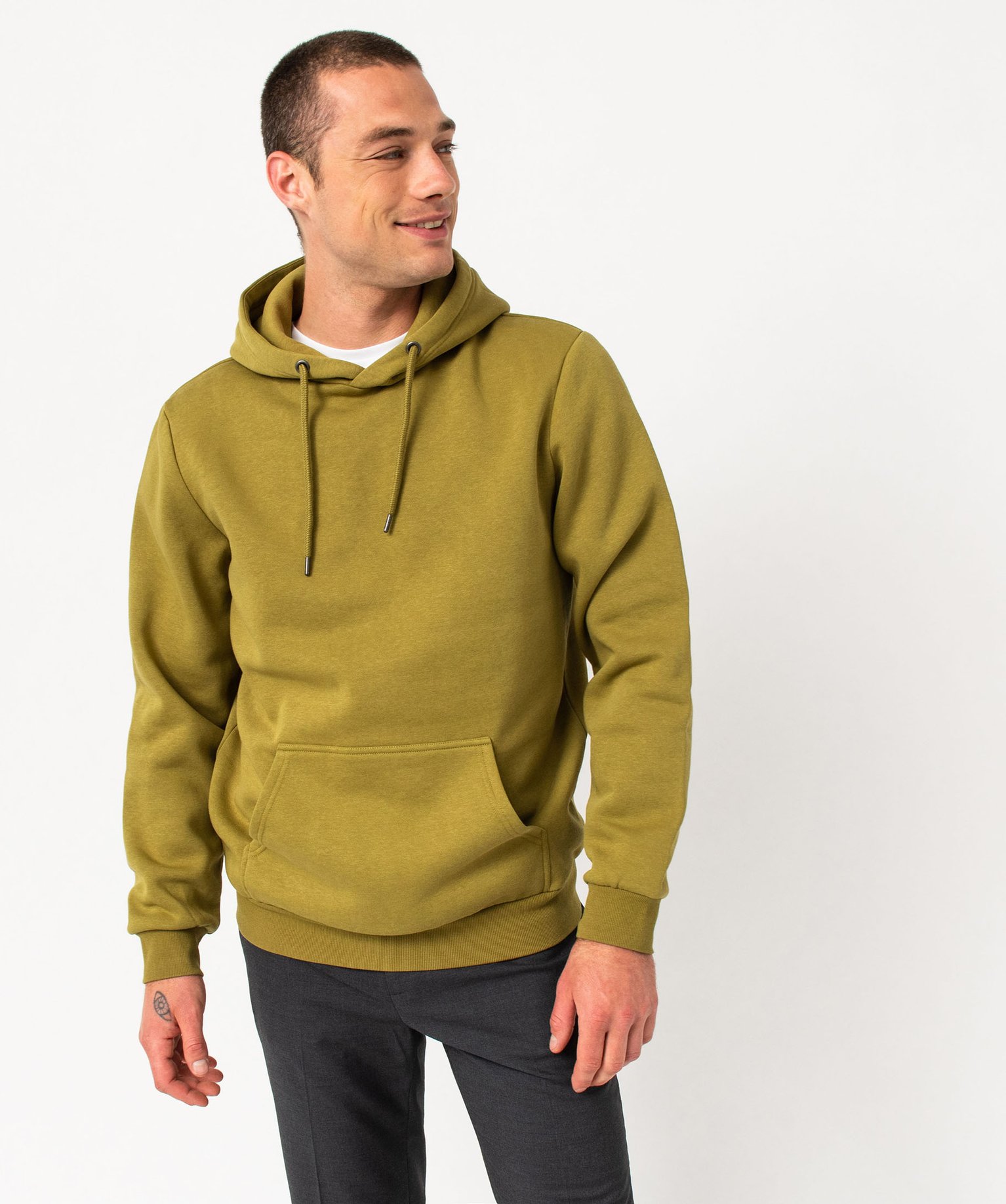 Sweat homme à capuche intérieur molletonné kaki | GEMO