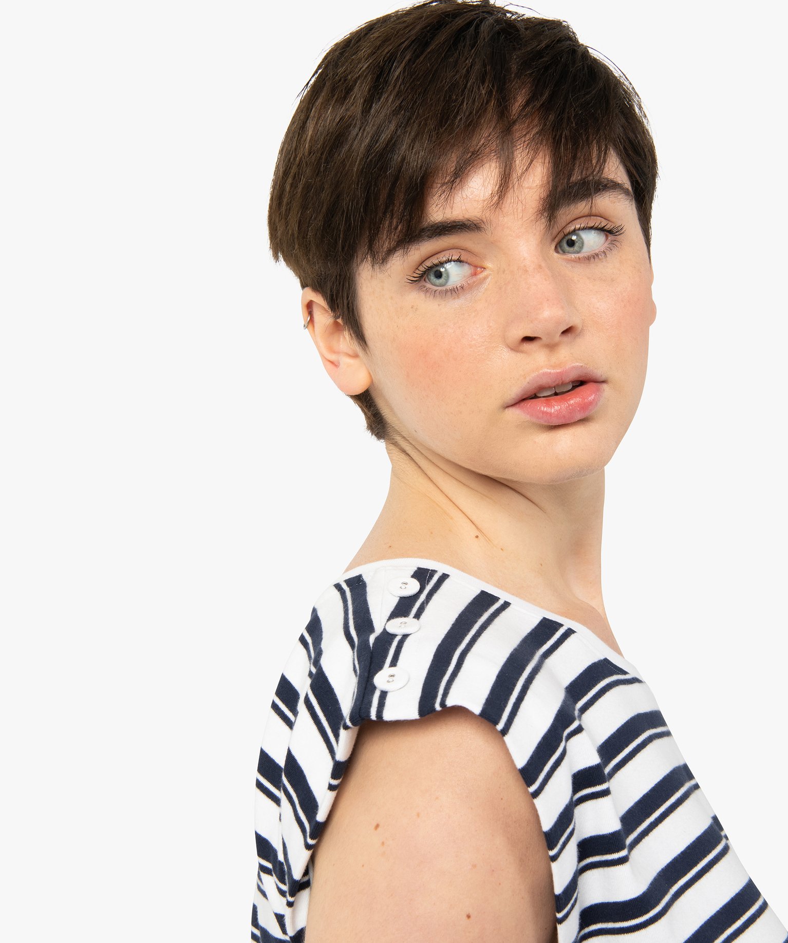 Tee-shirt femme rayé sans manches à épaulettes raye | GEMO