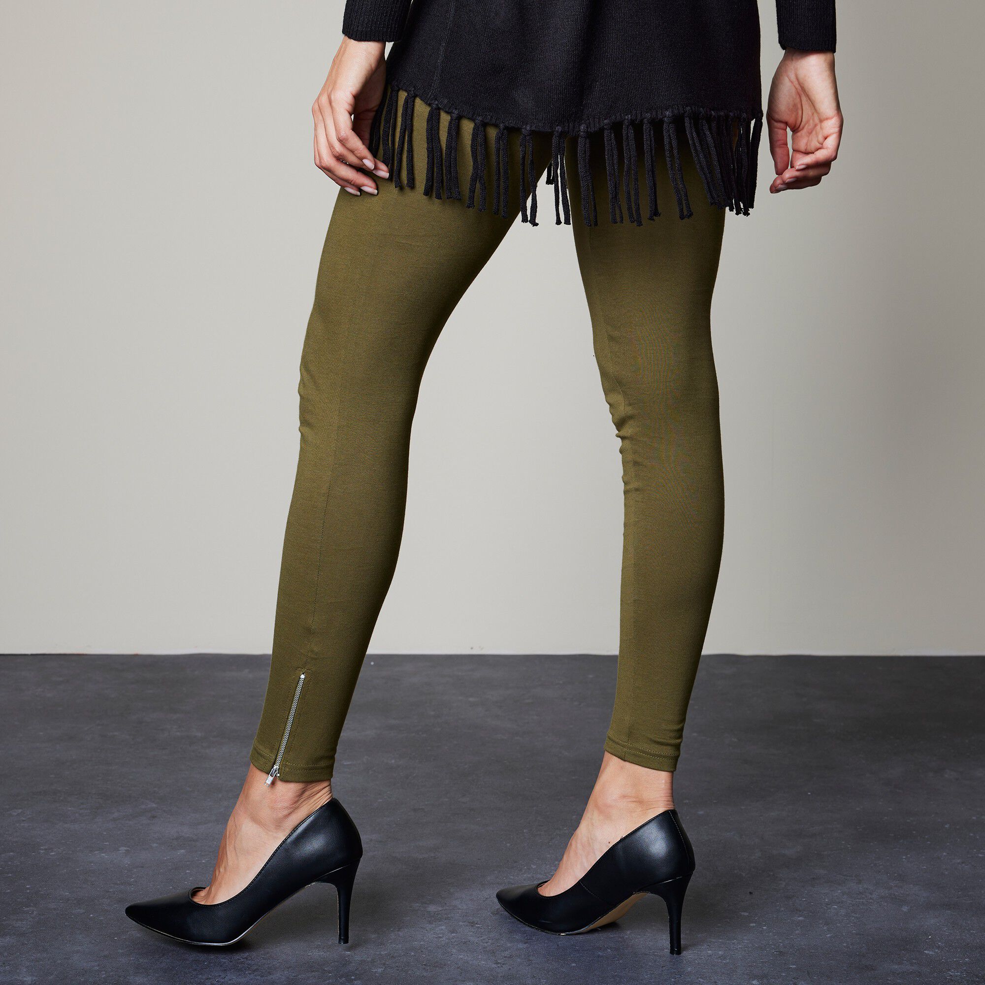 Legging bas de jambe zippé, taille élastiquée