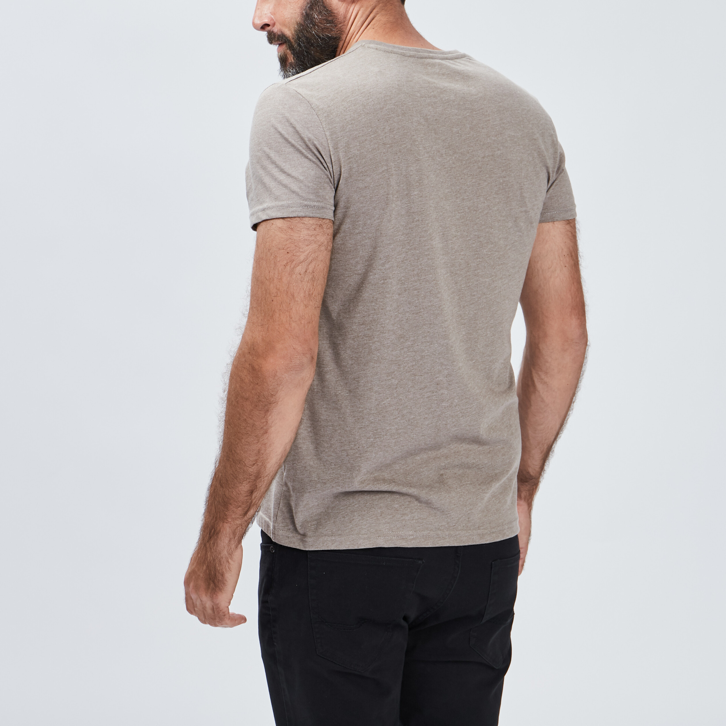 T-shirt manches courtes coton col V taupe homme | La Halle