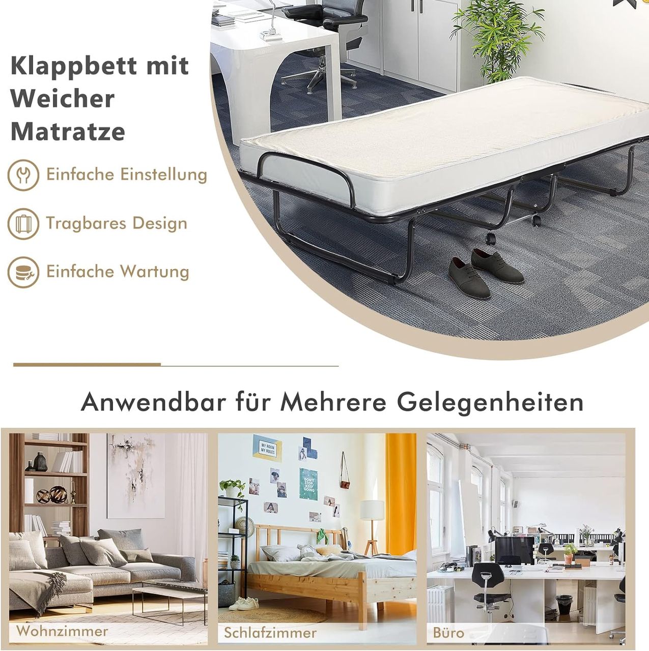 Costway 80x190cm Gästebett mit 10cm Dicker Memoryschaum-Matratze