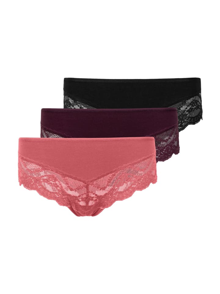 SNOCKS Hipster mit Spitze aus Bio-Baumwolle 3 Stück in Mix (Mauve/Weinrot/Schwarz) günstig kaufen