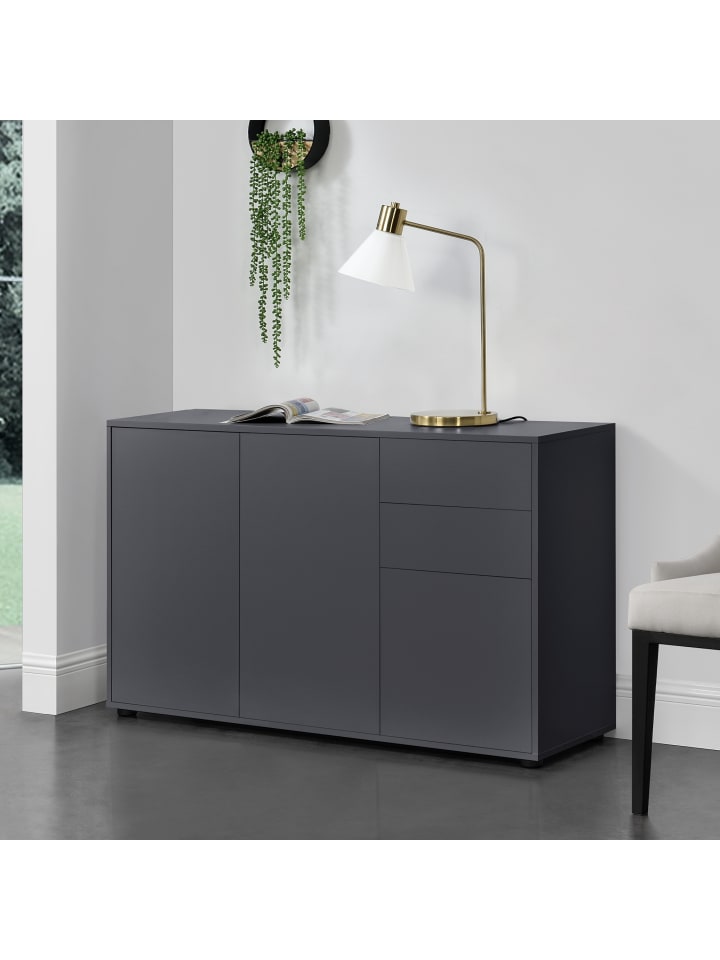 en.casa Sideboard Paarl mit 3 Türen in Grau (H)74cm (B)117cm (T)36cm günstig kaufen onesize