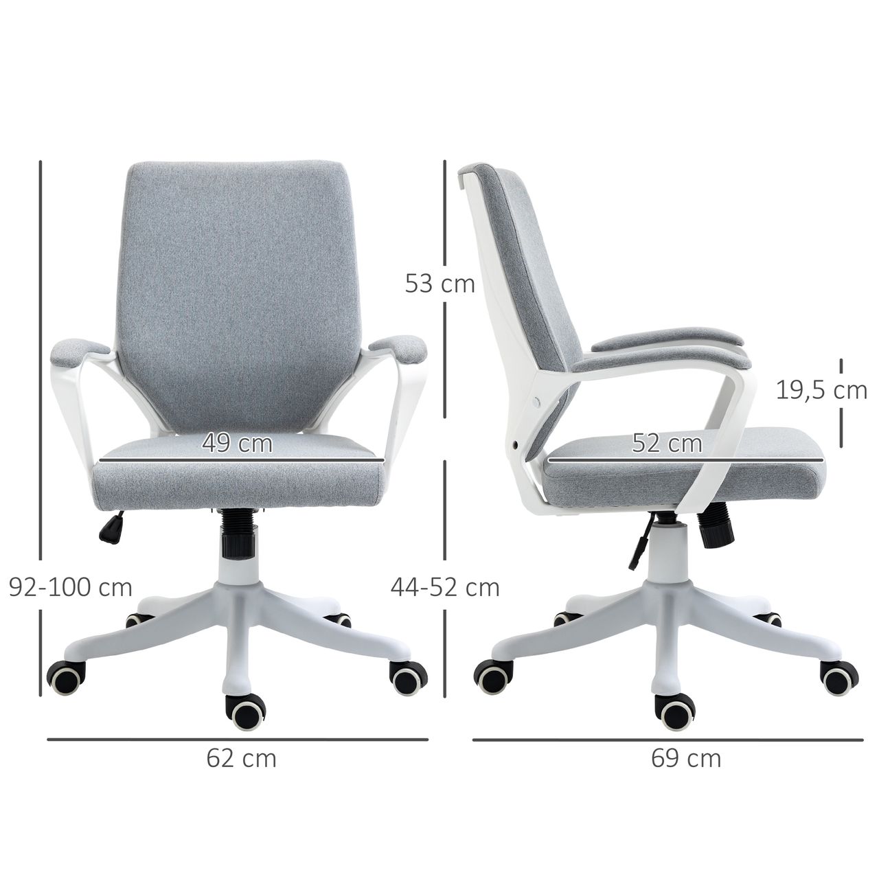 Vinsetto Bürostuhl Drehstuhl höhenverstellbarer ergonomisch Polyester Grau Weiß