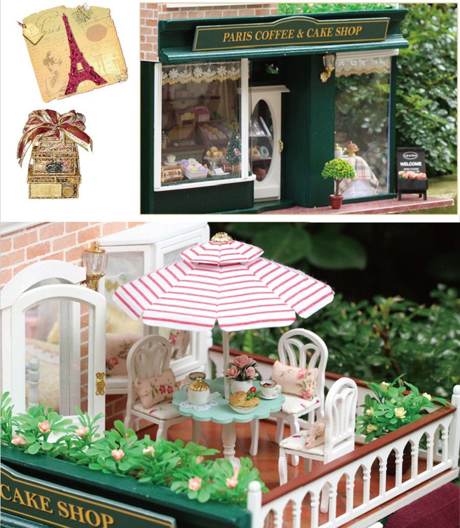 Cute Room 3D-Puzzle 3D-Puzzle DIY Miniaturhaus Puppenhaus Paris Coffee, Puzzleteile, 3D-Puzzle, Miniaturhaus, Maßstab 1:24, Modellbausatz zum basteln