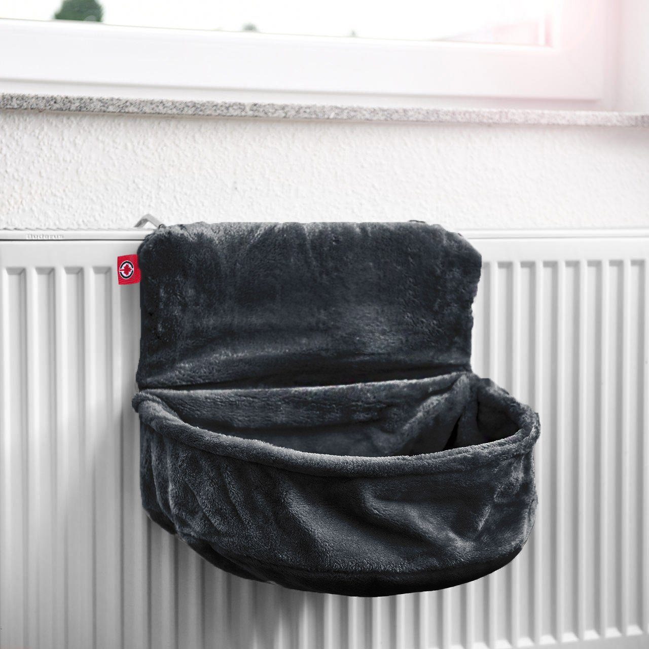Canadian Cat Company Katzen-Hängematte Kuschelsack - Kuschelbett für die Heizung, verstellbar - Anthrazit, Plüsch, Mit Haken zum Einhängen an Heizungen mit einer dicke von 10 - 12cm