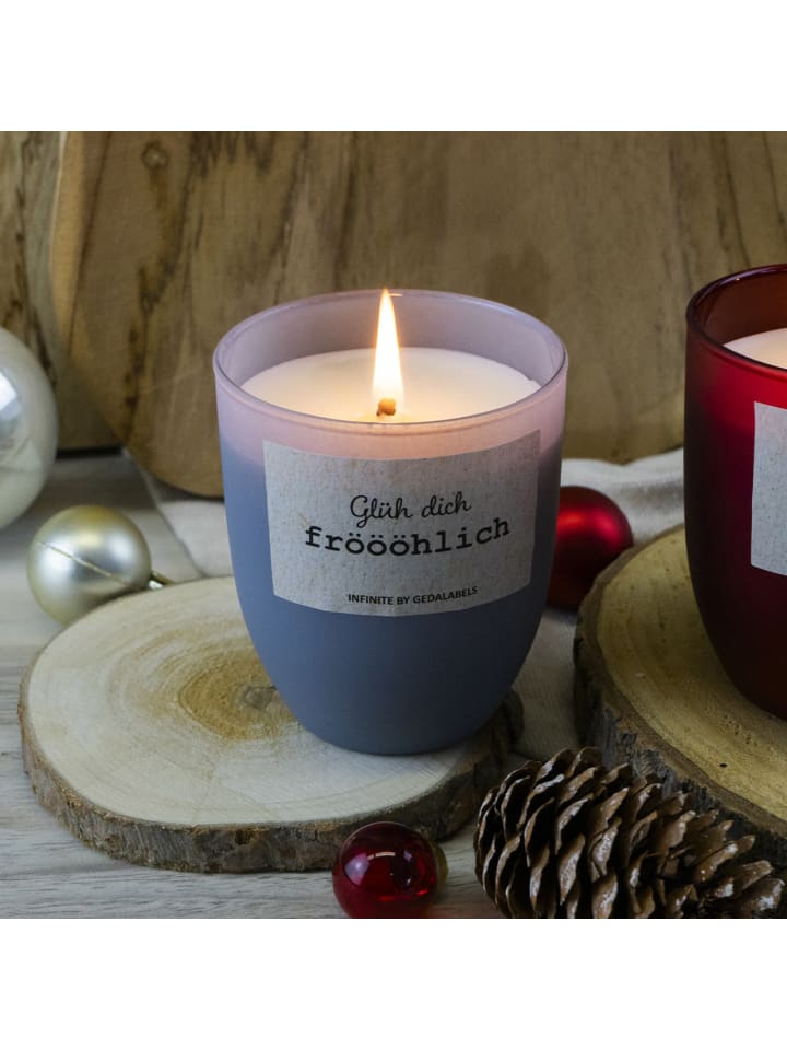 Geda Labels Kerze Glüh dich fröööhlich 100% Sojawachs in Grau - 7x7x8 günstig kaufen onesize