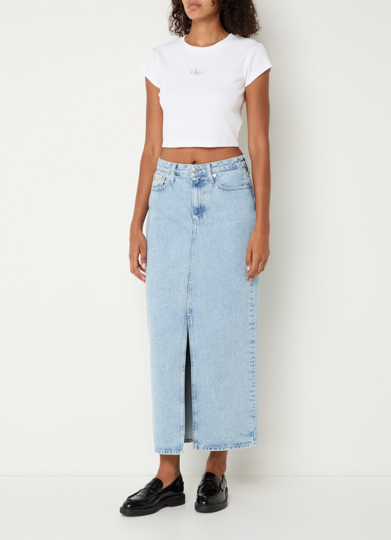Calvin Klein Midi-Jeansrock mit Seitentaschen und Schlitz