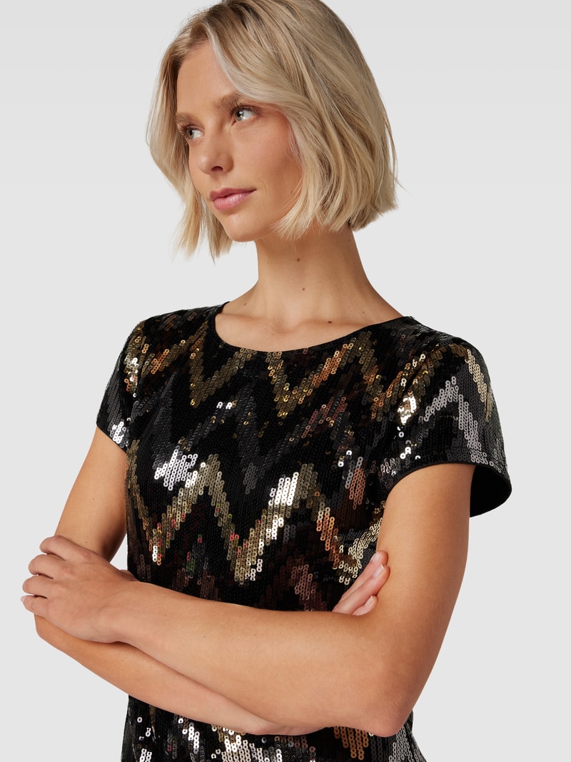 Cocktailkleid mit Paillettenbesatz in schwarz