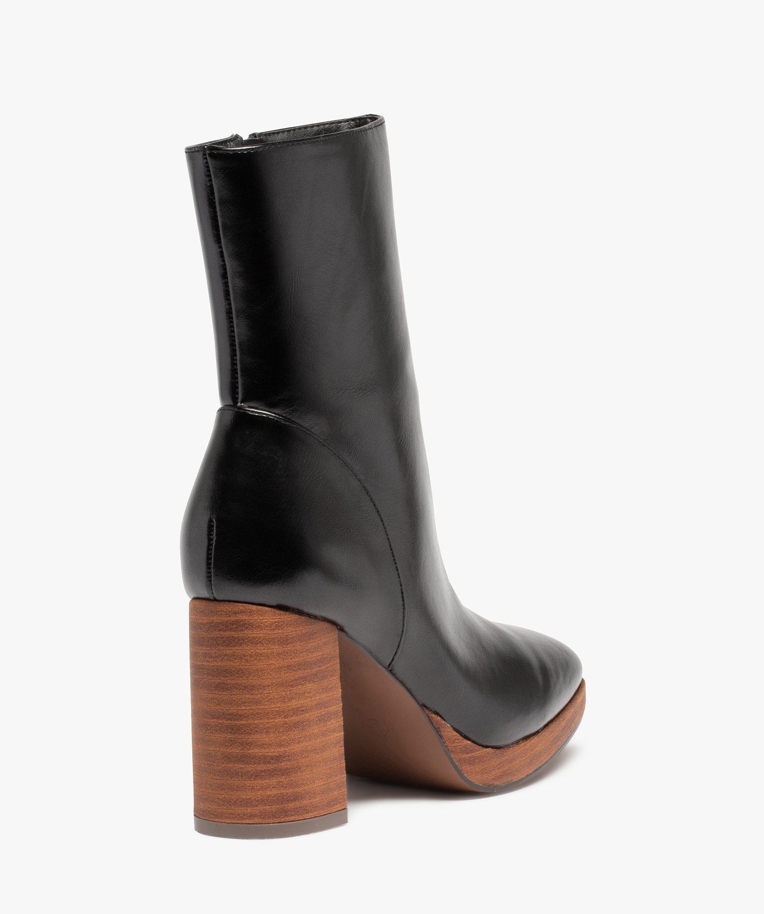 Boots femme à talon dessus uni et bout carré noir | GEMO