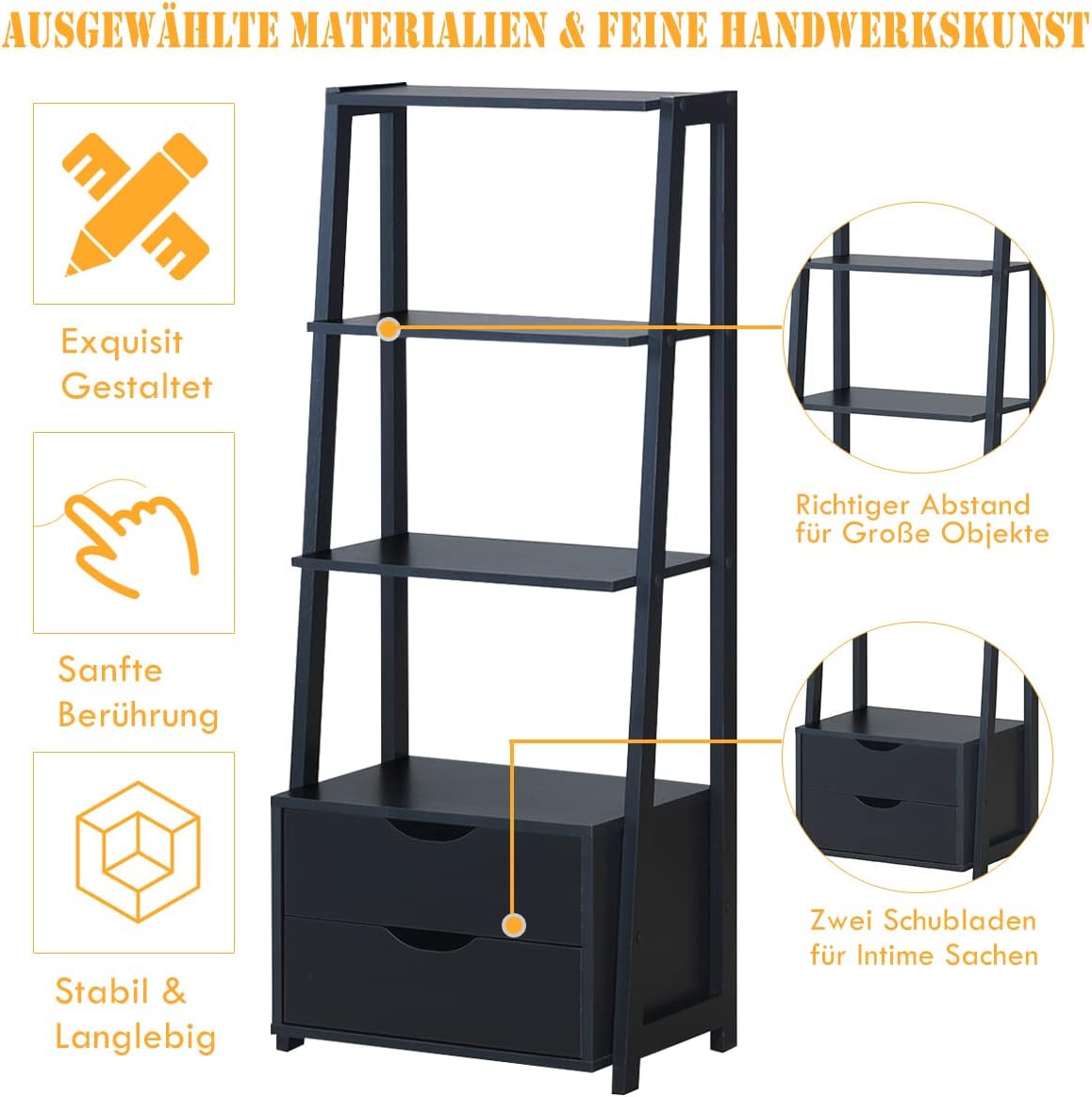 Costway COSTWAY Bücherregal, Standregal mit 2 Schubladen & 2 Ablagen