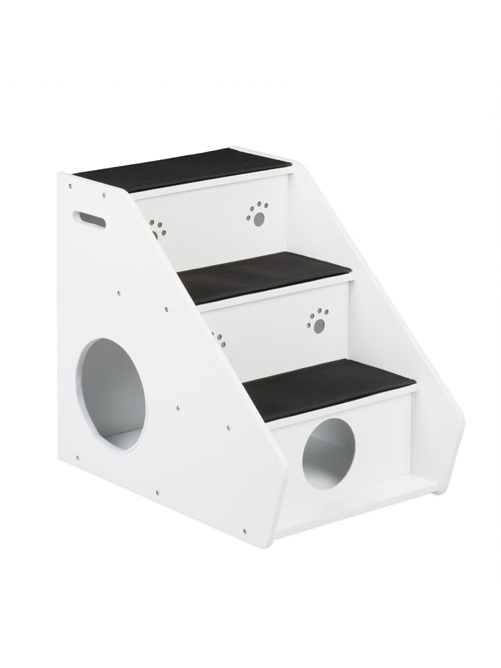 relaxdays Hundetreppe in Weiß/ Schwarz - (B)42 x (H)52,5 x (T)60 cm günstig kaufen onesize