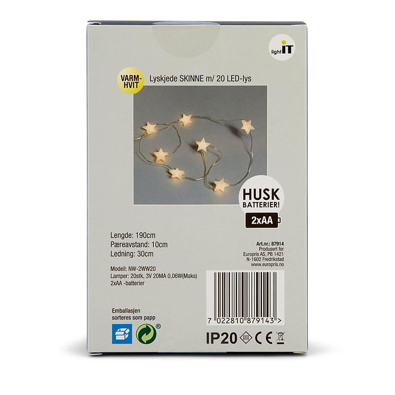 Light IT Lyskjede deko m/20 LED-lys, skinne