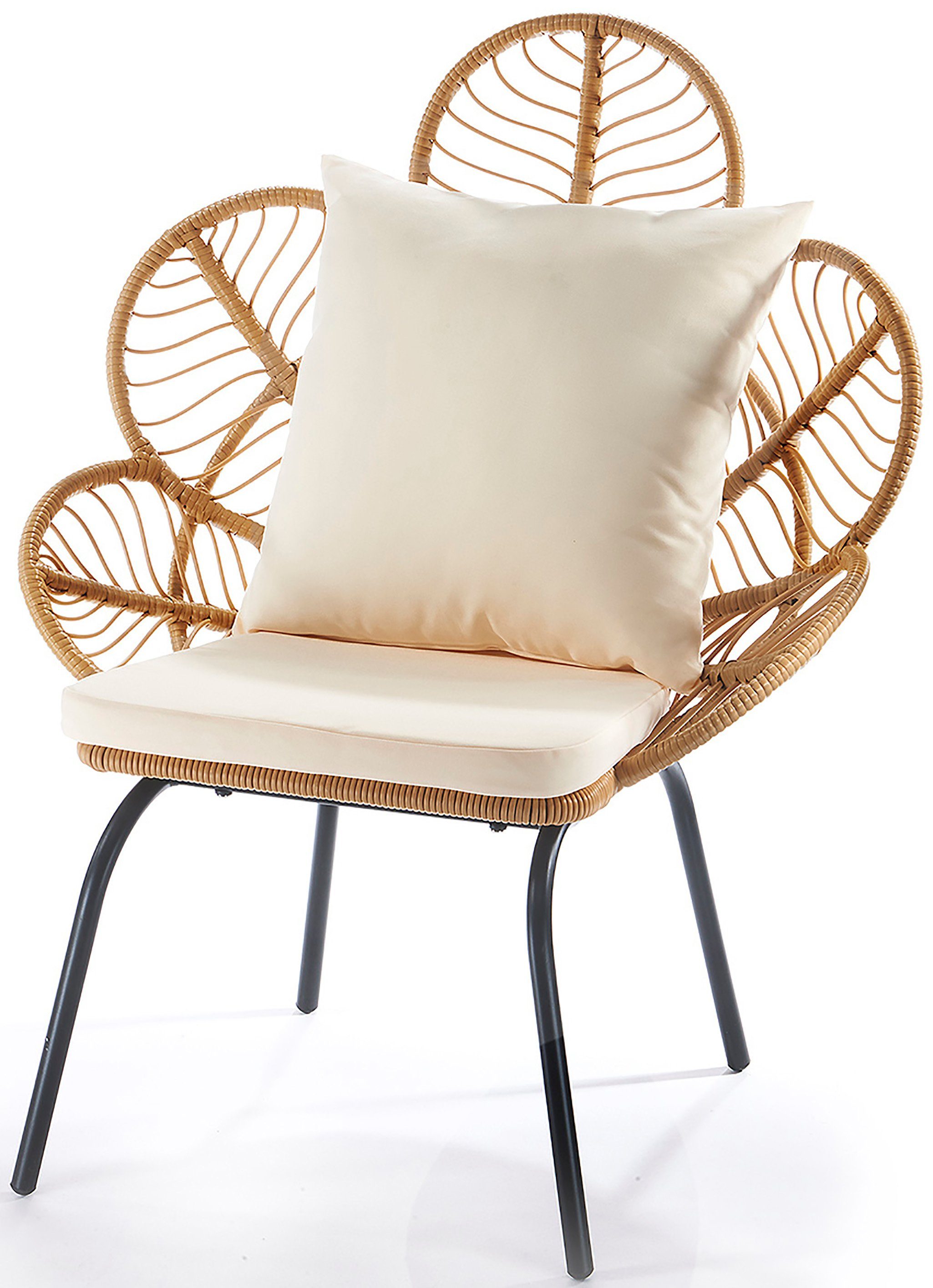 Kobolo 4-Fußstuhl Gartenstuhl BOHEME in Blütenoptik inkl. Kissen braun (aus Polyrattan, 1 St)