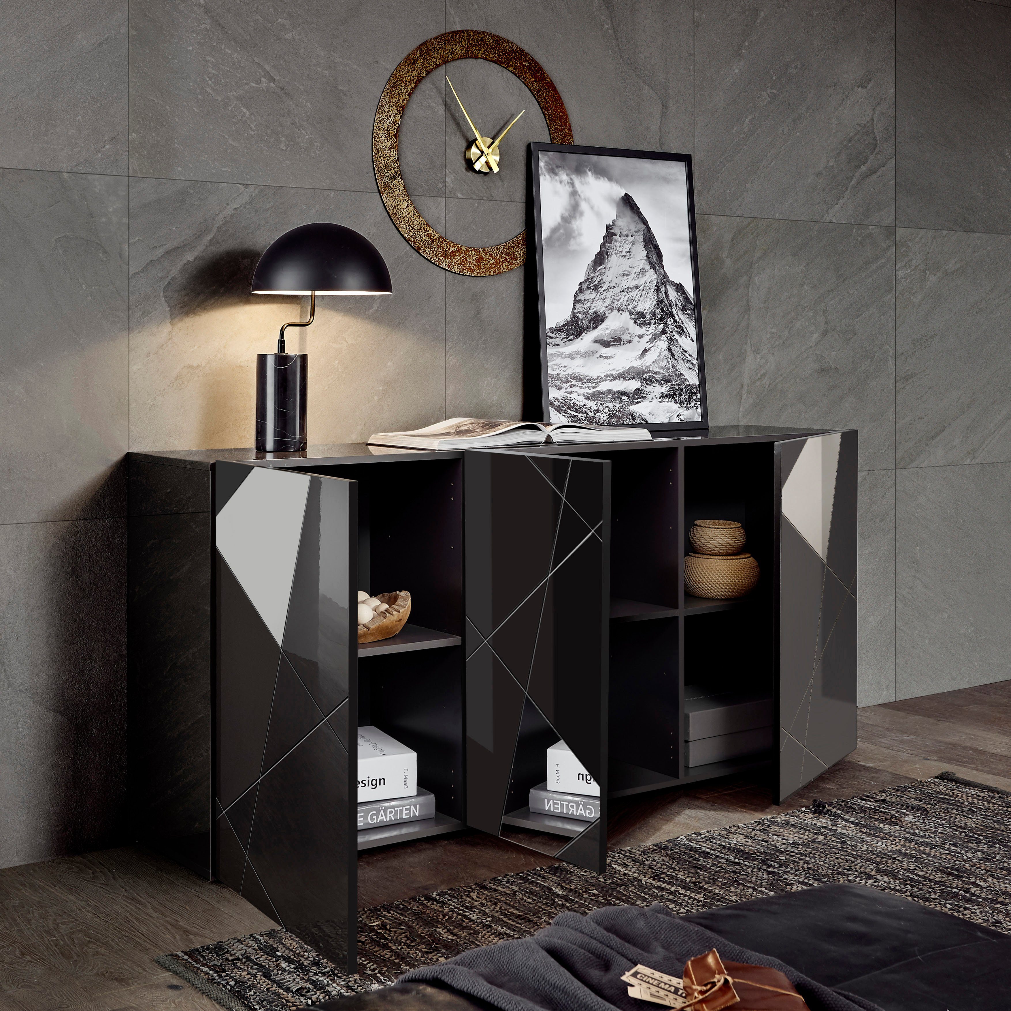 LC Sideboard Vittoria, Breite 181 cm, Front mit Siebdruck und Spiegel
