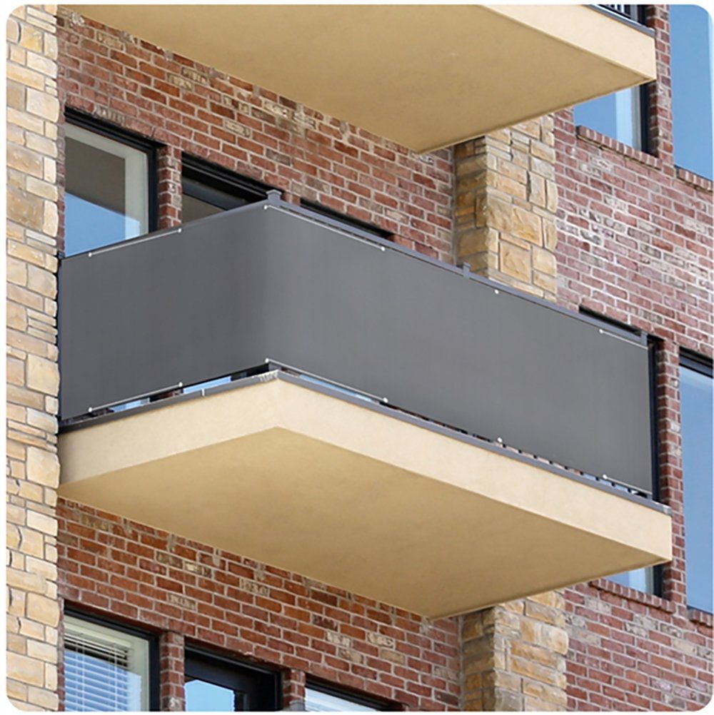 Sekey Balkonsichtschutz PES Wetterfest Sichtschutz Balkon Terrasse Balkonbespannung Windschutz Sonnenschutz ohne Bohren, mit Kabelbinder und Kordel, Anthrazit