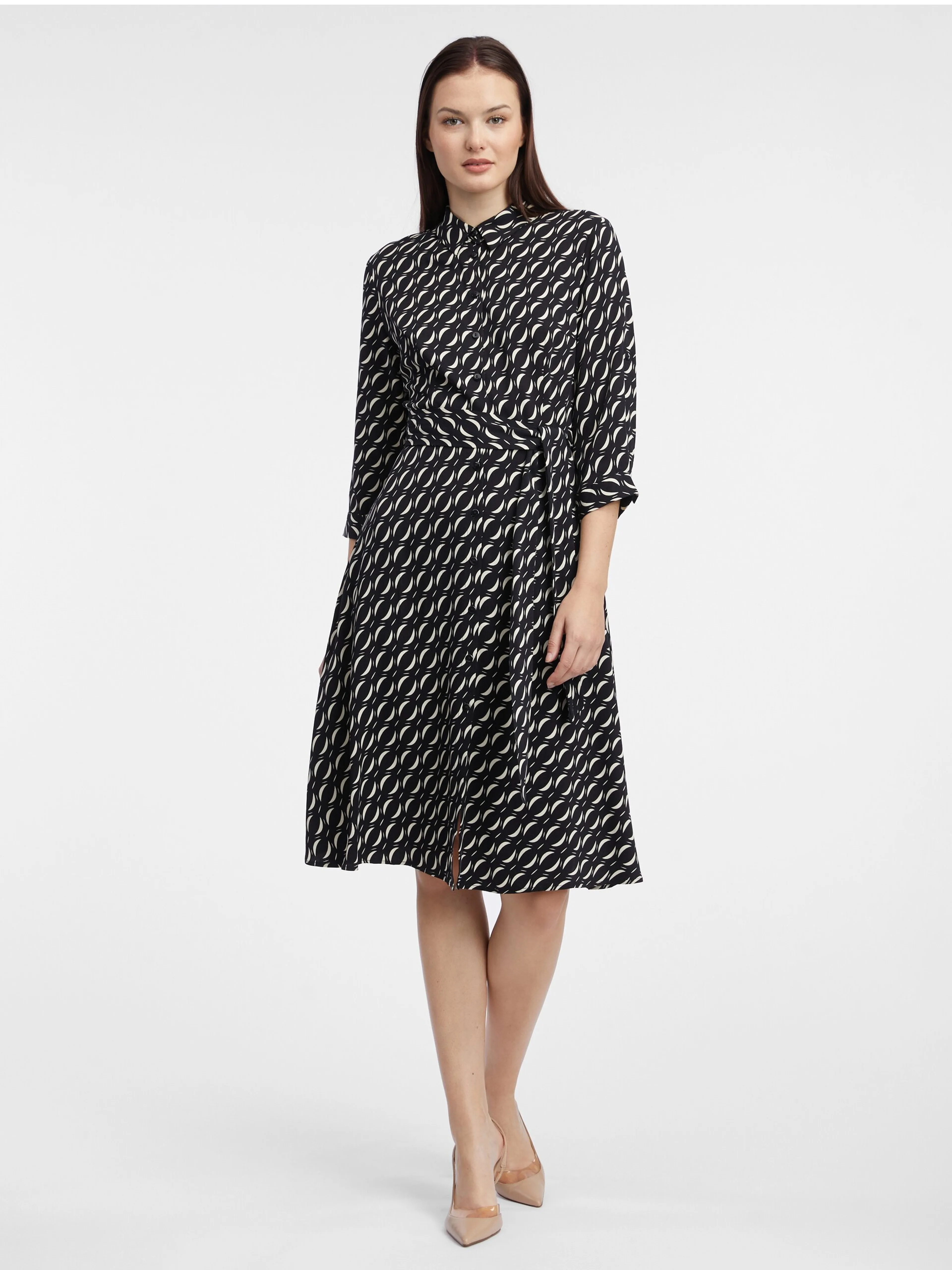 Schwarzes gemustertes Damen Hemdkleid ORSAY