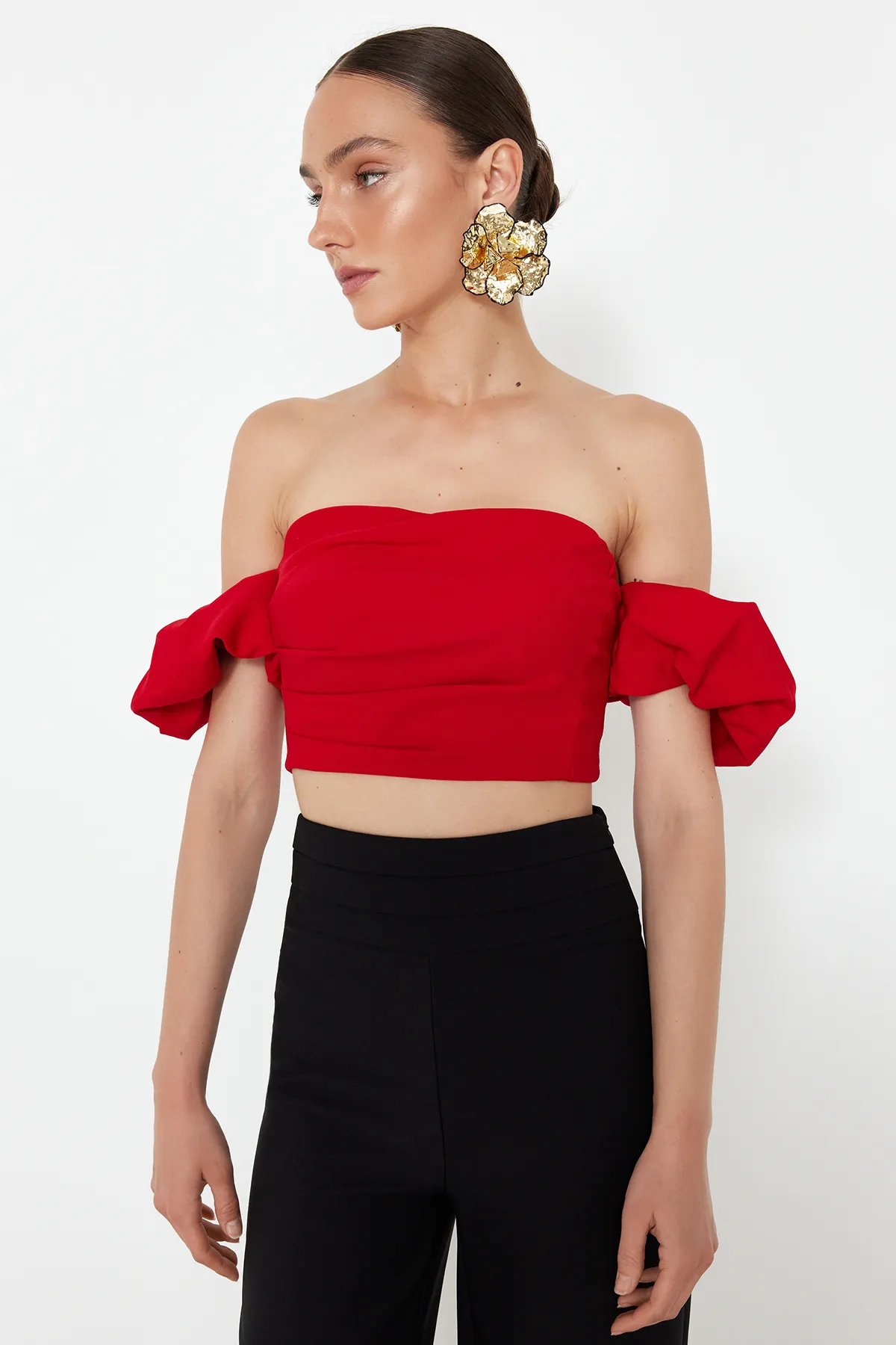 Trendyol Collection  Rotes kurzes gewebtes Bustier TPRSS24BS00020