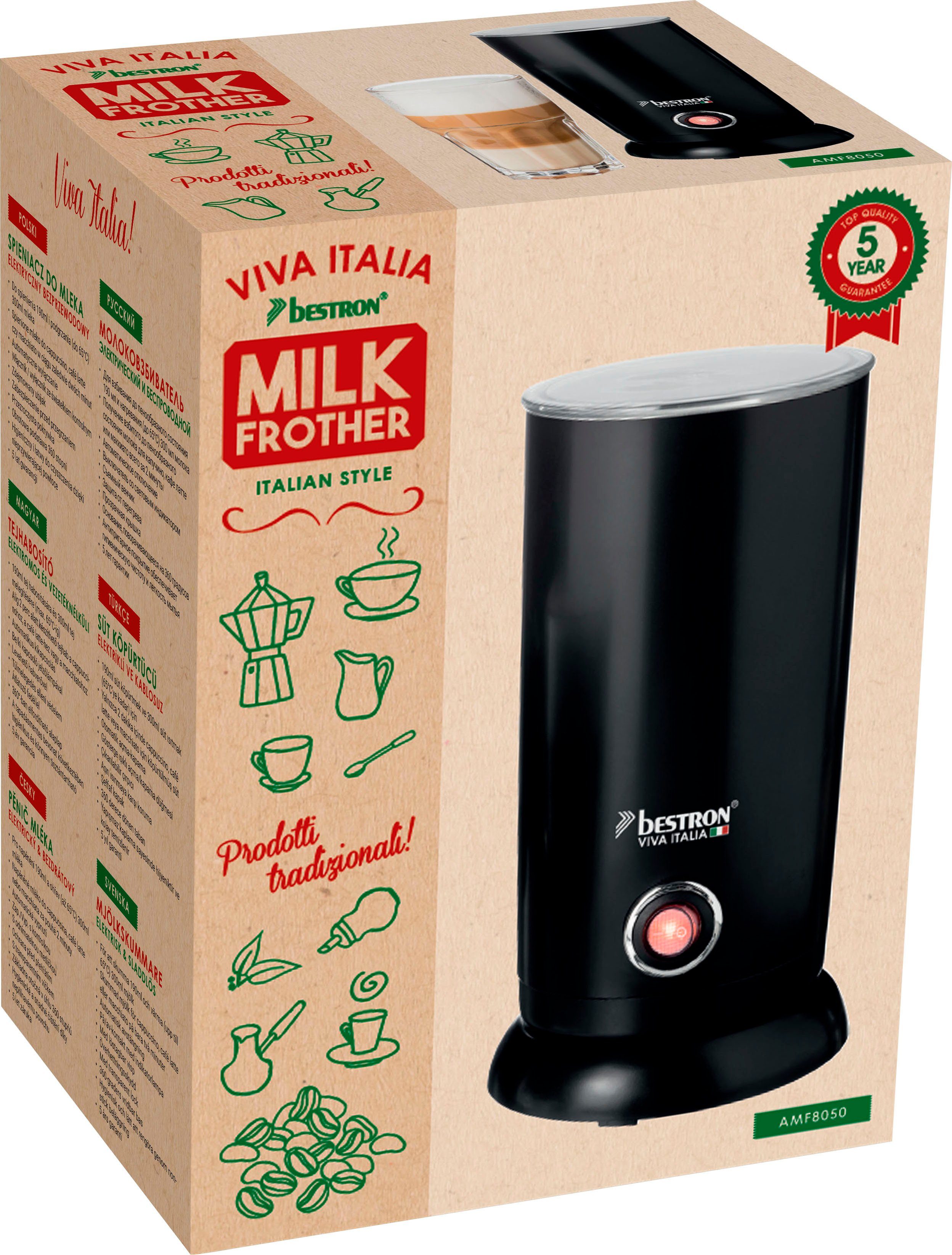 bestron Milchaufschäumer Viva Italia, 550 W, Kabellos, 300 ml, Farbe: Schwarz