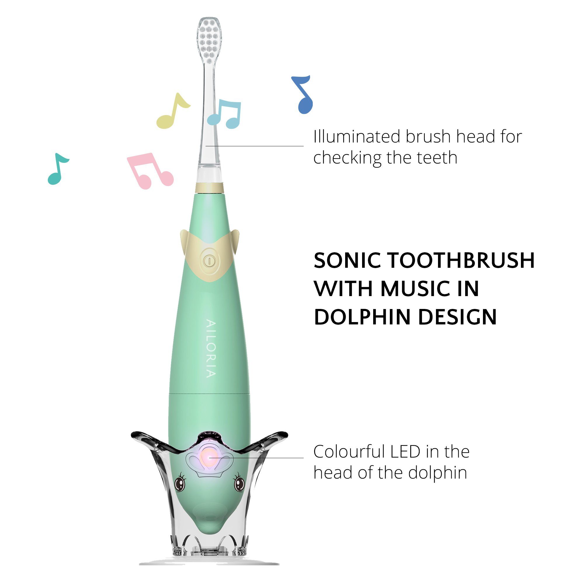 AILORIA Elektrische Kinderzahnbürste BUBBLE BRUSH kinder-schallzahnbürste, Schallzahnbürste in buntem Design, LED & Musik für Kinder