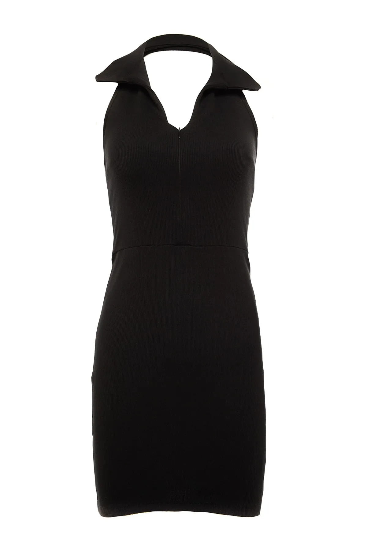 Trendyol Collection  Schwarzes, tailliertes Mini-Bleistiftkleid aus geripptem Strick mit Rollkragen TWOSS22EL1981
