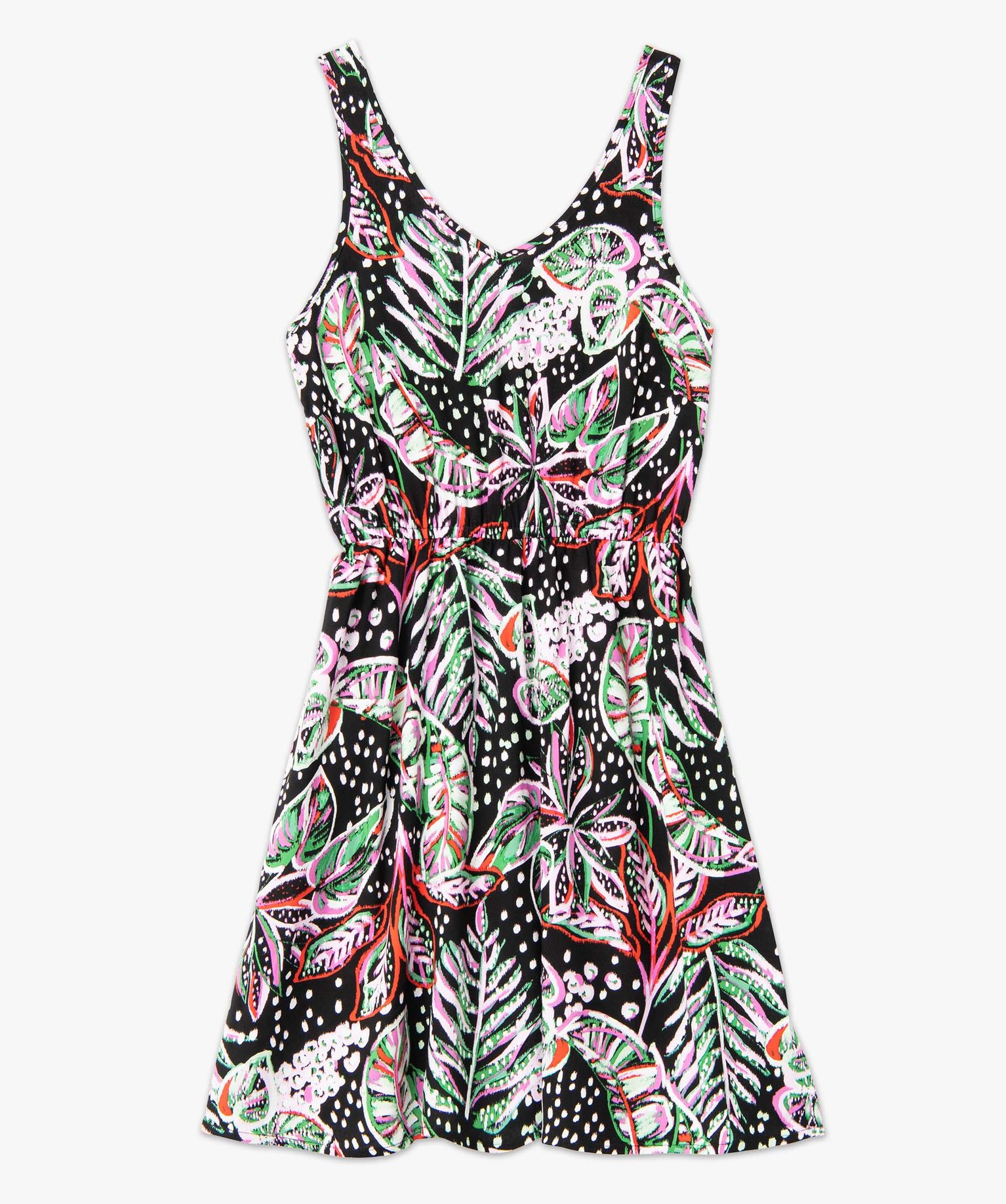 Robe femme à motifs exotiques avec double encolure V imprime | GEMO