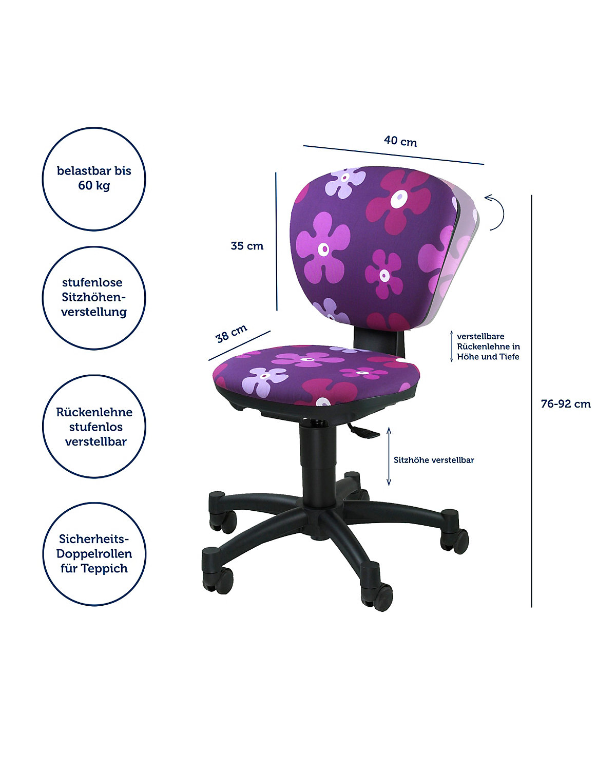 TOPSTAR Drehstuhl Ergokid 15 Jet, Flower lila