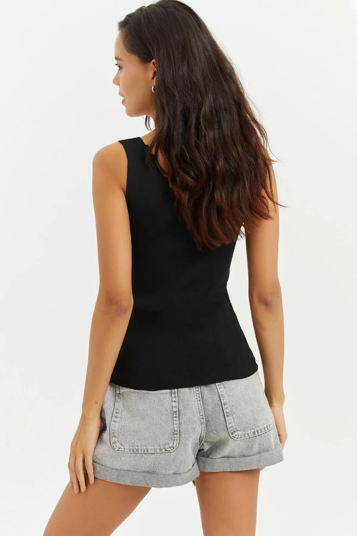 Cool & Sexy  Schwarze Strickbluse mit Leiterkragen für Damen YV83