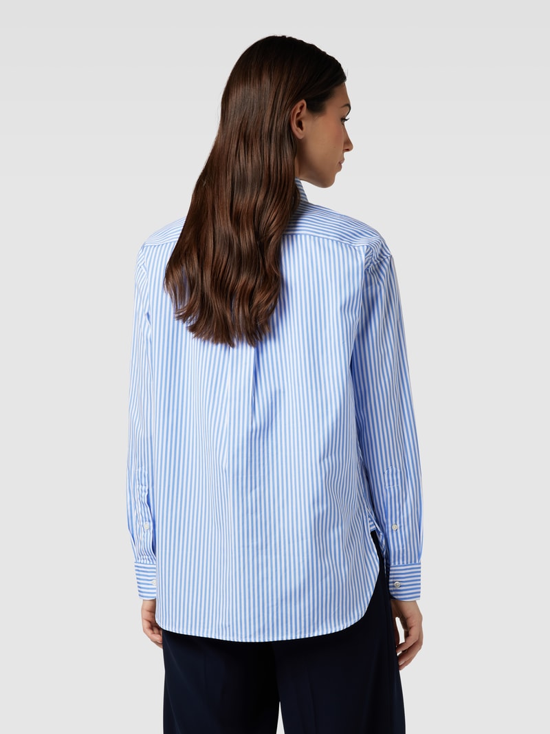 Bluse mit Streifenmuster und Logo-Stitching in blau