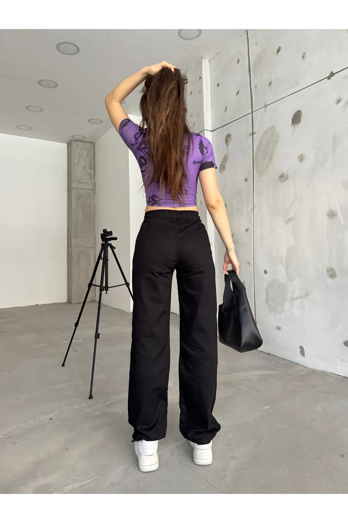 BİKELİFE  Schwarze Stopper-Fallschirmhose für Damen