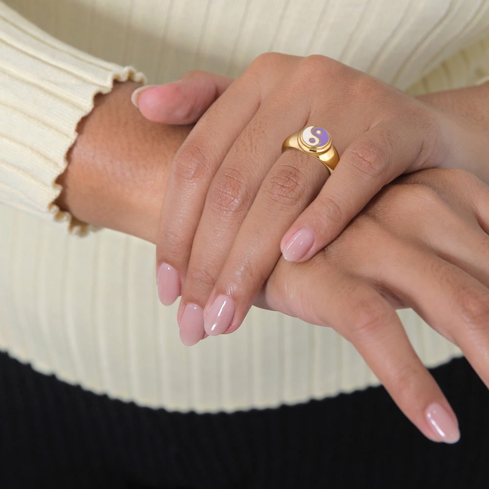 Elli Elli Bague Femmes Sceau Yin-Yang Symbole Tendance avec Émail en Argent Sterling 9 Bague