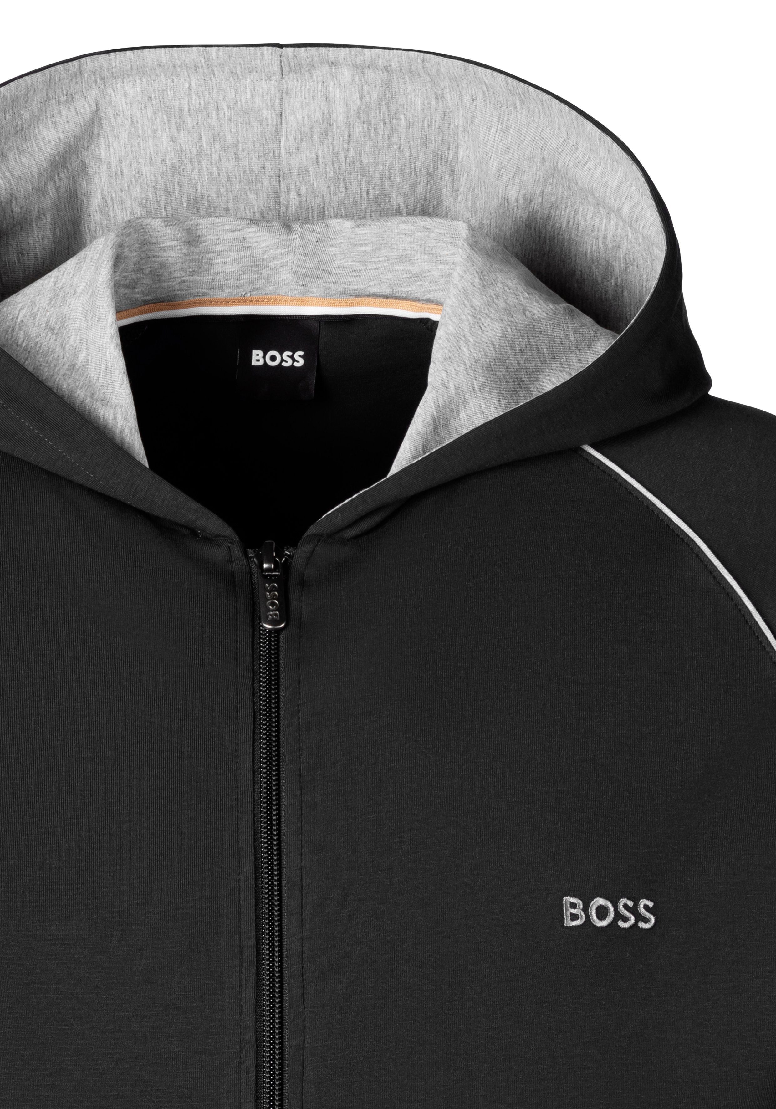 BOSS Kapuzensweatjacke mit kontrastfarbigen Bündchen